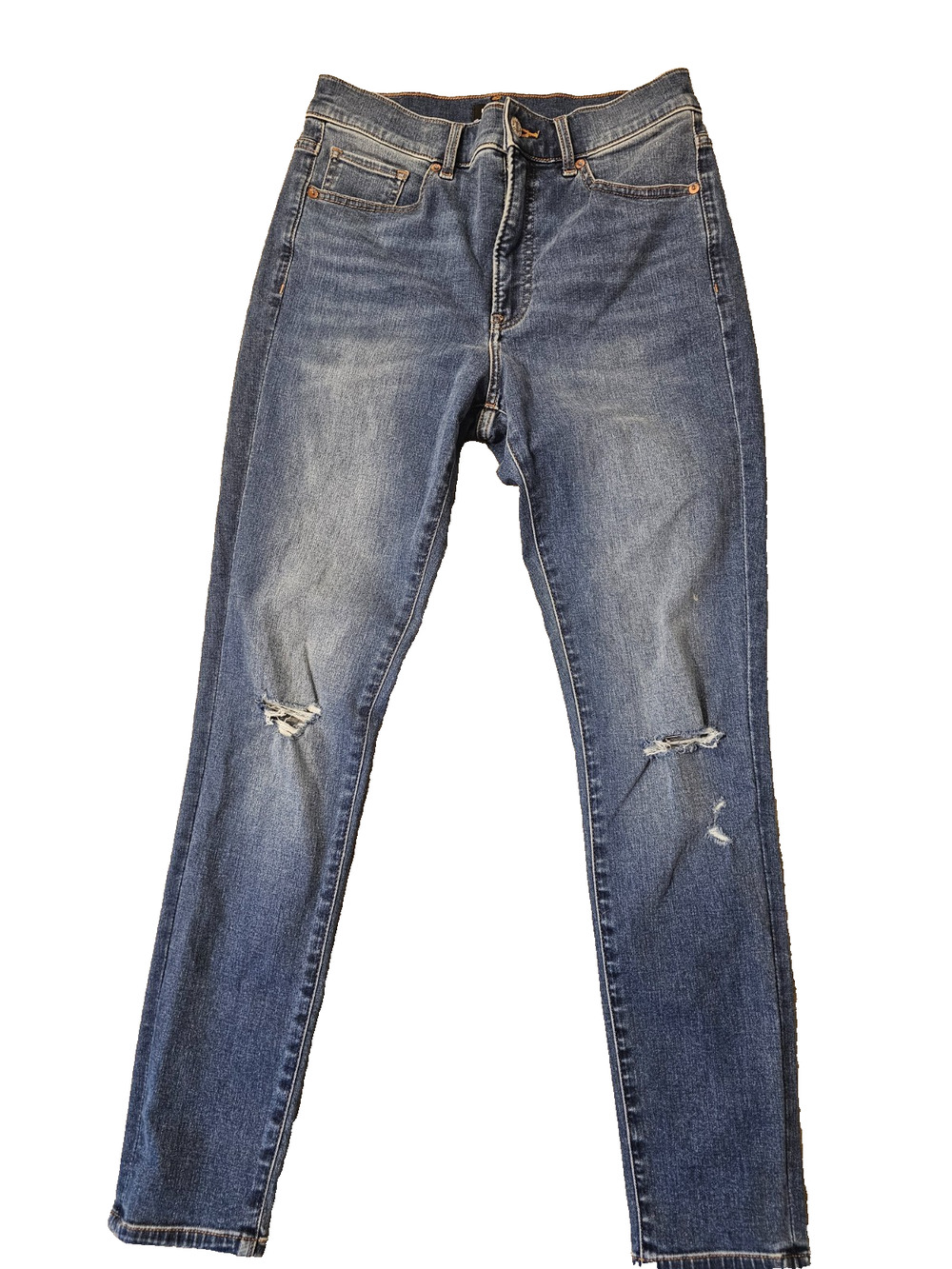 Express Womens Size 6 Distressed High Rise Medium Wash Blue Skinny Ankle Jeans